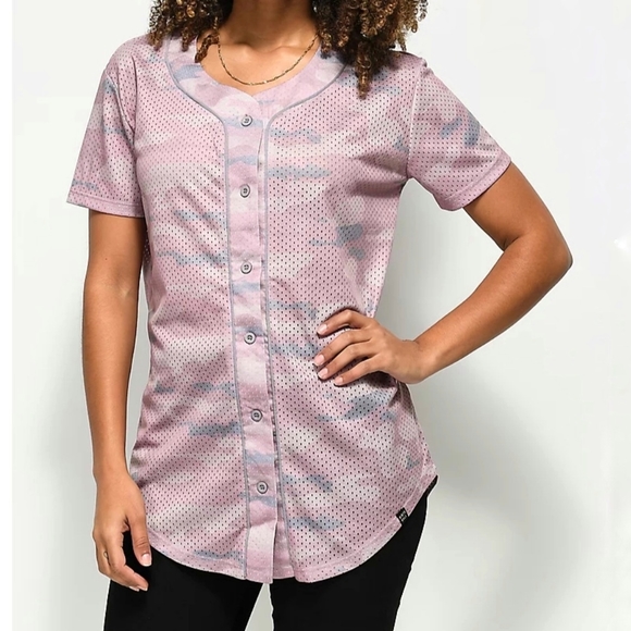 Zumiez Tops - Zumiez Ninth Hall Zoey Pink Purple Camo Mesh Baseball Jersey